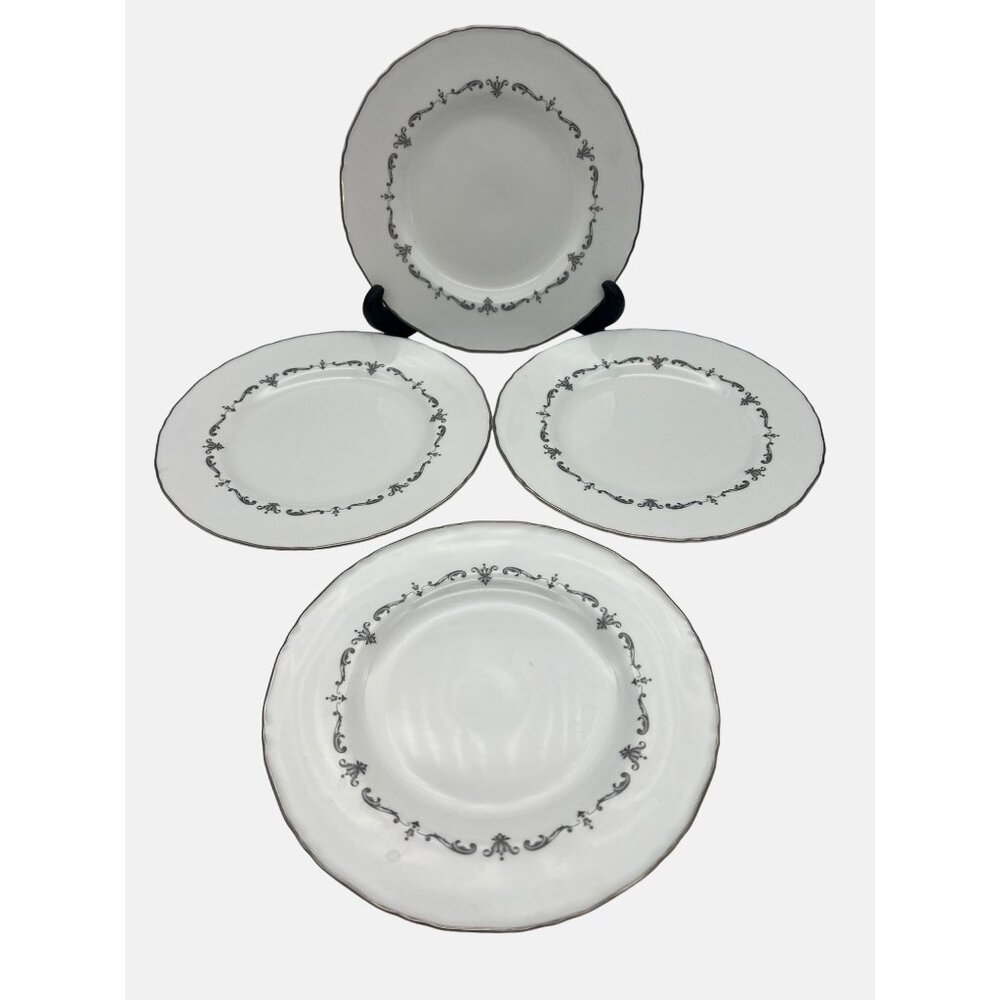 Royal Worcester Silver Chantilly 4 Salad Plates Fine Bone China Platinum Trim